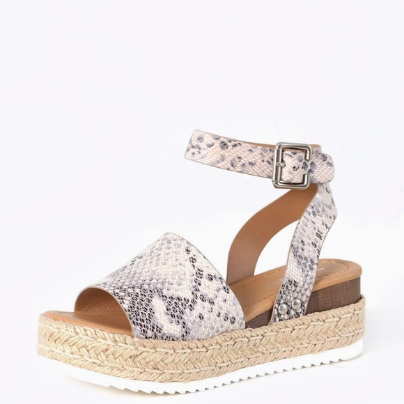 NEW🔥 Snake Peep Toe Ankle Strap Espadrille Sandal - Picture 2 of 4